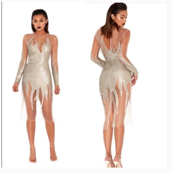 House Of CB, 'Maxim' Sequin Flame Mesh Dress, Size S - Picture 5 of 10